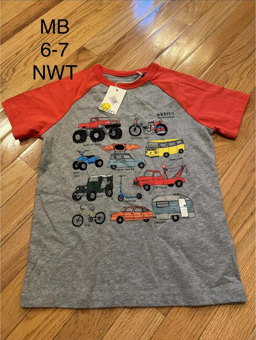 MB Boys' 6-7 Years Gray and Red Short Sleeve T-Shirt with Vehicle Prints
